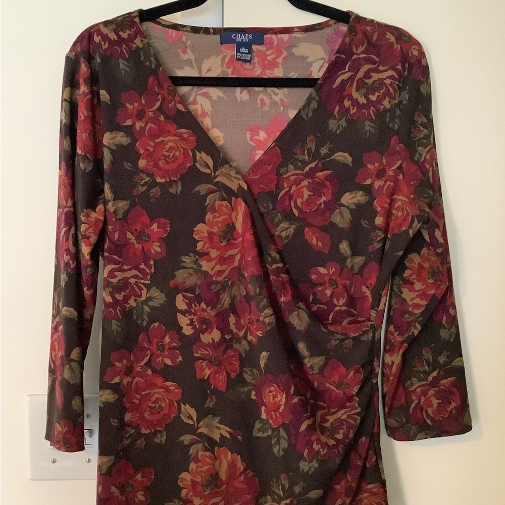 Chaps Floral Wrap Top - Large